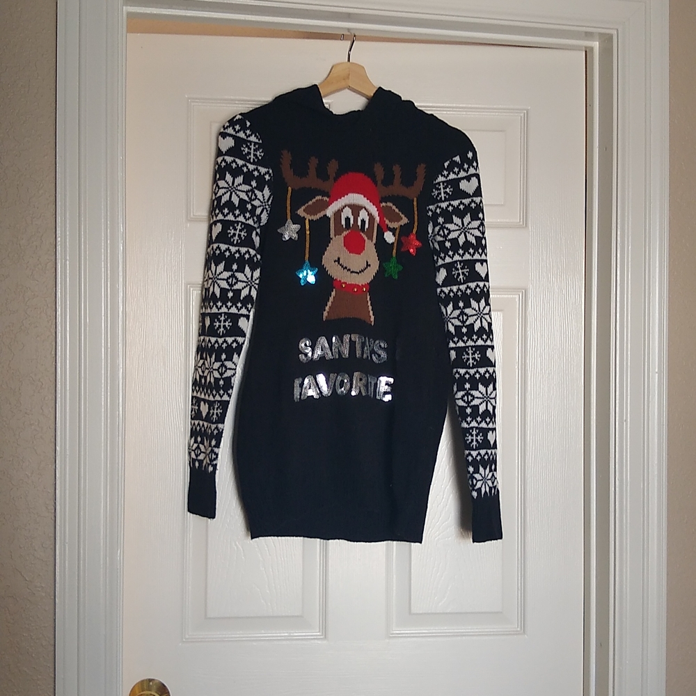 Santa's Favorite Long Hooded Christmas Sweater